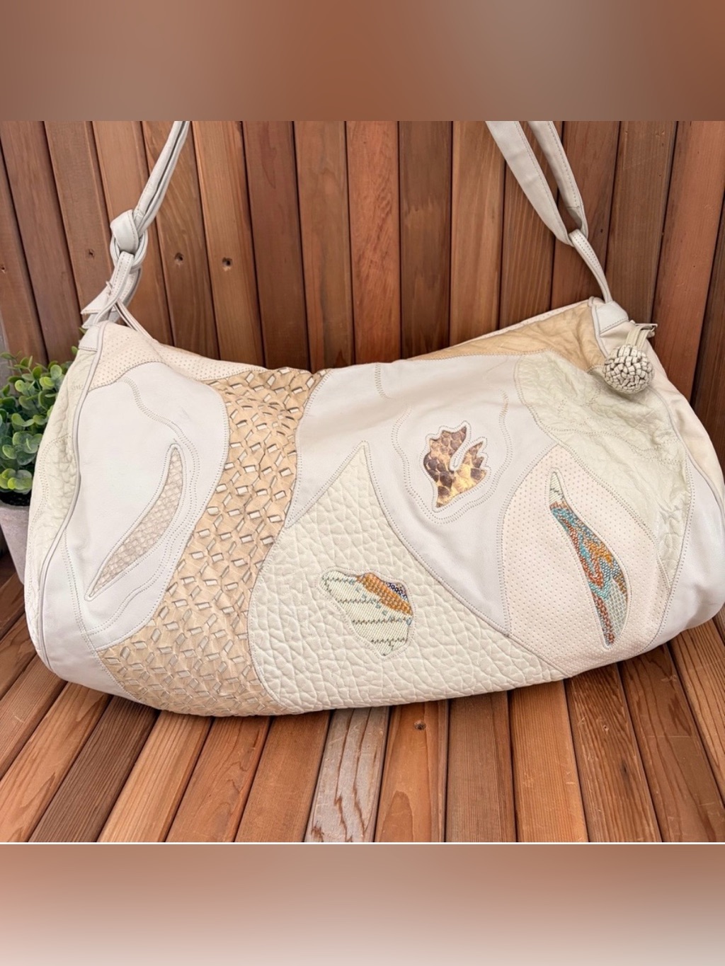 Vintage Sharif Cream Patchwork Shoulder Bag With Beige Accents Euc!